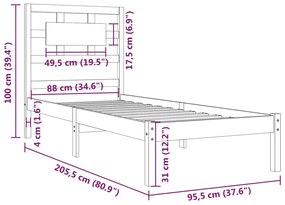 Cadru de pat, negru, 90x200 cm, lemn masiv de pin Negru, 90 x 200 cm