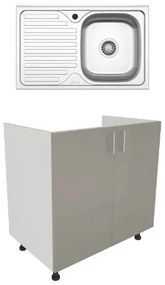 Set Masca Chiuveta Karo, Gri Lucios/Alb, MDF, 80 x 50 x 80 cm, Chiuveta Inox, Cuva dreapta