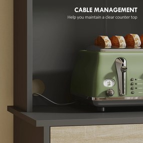HOMCOM Dulap de Bucătărie, Mobilier cu Orificiu pentru Cabluri și Suprafață pentru Microunde, Dulap de Bucătărie cu Sertar, 3 Rafturi Deschise și Dulapuri, pentru Sufragerie, Living, Negru și Lemn | Aosom Romania