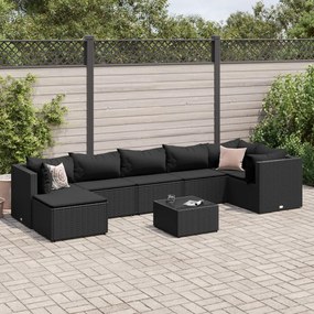 3308235 vidaXL Set mobilier de grădină cu perne, 8 piese, negru, poliratan