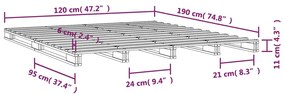 Cadru de pat mic dublu 4FT, gri, 120x190 cm, lemn masiv de pin Gri, 120 x 190 cm
