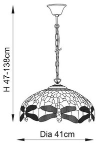 Endon 64080 - Candelabru pe lanț Tiffany DRAGONFLY, 3x E27, max. 60 W, 230 V, Ø 41 cm