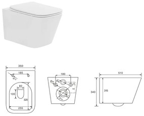 Set vas wc suspendat cu spalare Tornado Flush, capac soft close si quick release, alb, Fluminia