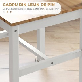 HOMCOM Set 4 Scaune cu Spătar Transversal, Scaune Clasice din Lemn de Pin, 41x46.5x87 cm, Alb | Aosom Romania