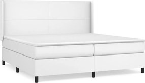vidaXL Pat box spring cu saltea, alb, 200x200 cm, piele ecologică