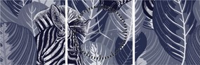 Tablou - Zebre albastre (cu ceas) (90x30 cm)
