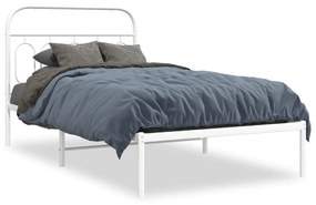 377162 vidaXL Cadru de pat din metal cu tăblie, alb, 107x203 cm