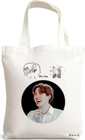 Sacosa de Panza pentru Cumparaturi, Geanta Tote, model BTS J-Hope, 38x34.5 cm, Alba, BEKZ®