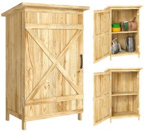 Outsunny Depozit de Grădină din Lemn 63,5x40x90 cm Dulap pentru Depozitarea Uneltelor cu 2 Rafturi și Ușă Natural | Aosom Romania