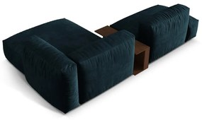 Colțar modular albastru închis cu tapițerie din catifea (cu colț pe partea dreaptă/cu șezlong) Martina – Micadoni