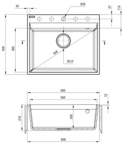 Deante ZRC_S10A - Chiuvetă de bucătărie CORIO 50 x 60 cm, granit, gri metalizat