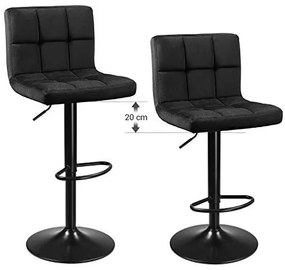 Set 2 scaune bar, reglabile, diametru 41 cm, catifea / metal, negru, Songmics