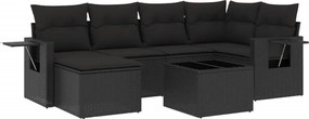 vidaXL Set canapele de grădină cu perne, 7 piese, negru, poliratan