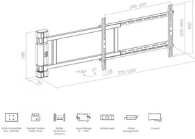 Suport de plafon pentru TV Crown WM50K75SWING, 32-55", Până la 50 kg, Negru