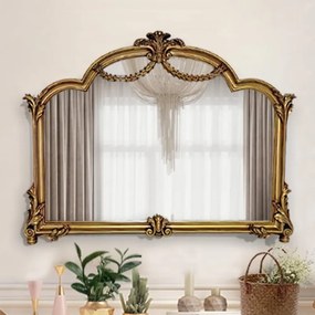 Oglindă decorativă de perete, ramă aurie antichizată, 70x90 cm