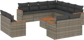 vidaXL Set canapea de grădină cu perne, 12 piese, gri, poliratan