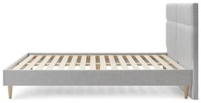 Pat dublu cu tăblie tapițat gri deschis cu somieră 160x200 cm Elyna - Bobochic Paris