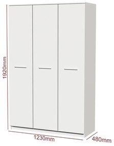 Dormitor Luiza 3U4P, culoare alb, cu pat standard 140 x 200 cm, dulap cu 3 usi si 2 noptiere
