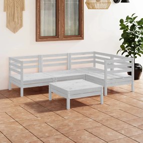 3082693 vidaXL Set mobilier de grădină, 5 piese, alb, lemn masiv de pin