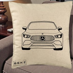 Perna Personalizata Mercedes-Benz Fata Linie, 40x40 cm, Bej, Husa Detasabila, Perna Inclusa, BEKZ®