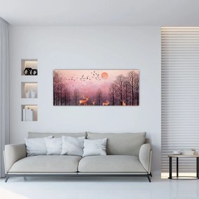 Tablou - Căprioare în strălucirea apusului de soare (120x50 cm)
