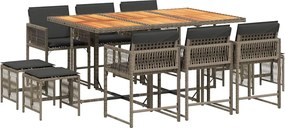 vidaXL Set mobilier de grădină cu perne, 11 piese, gri, poliratan