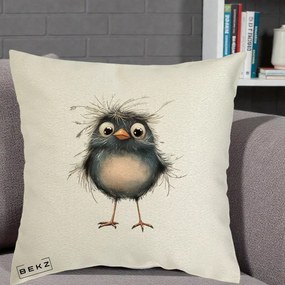 Perna Decorativa Pui Negru Zbarlit cu Pene Fine, 40x40 cm, Ecru, Husa Detasabila, Perna Inclusa, BEKZ®