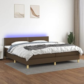 vidaXL Pat cu arcuri, saltea și LED, maro închis, 200x200 cm, textil