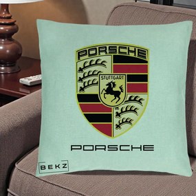 Perna Personalizata Porsche Stuttgart, 40x40 cm, Verde Menta, Husa Detasabila, Perna Inclusa, BEKZ®