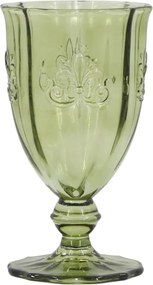 Pahar de vin din sticlă, verde olive, cu model decorativ, „Saint-Émilion", 9 x 16 cm