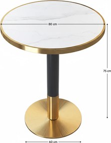 Masă bistro de sufragerie, marmură albă/negru/auriu, diametru 80 cm, OREN
