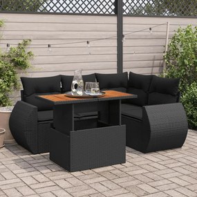 3327254 vidaXL Set mobilier de grădină cu perne, 5 piese, negru, poliratan