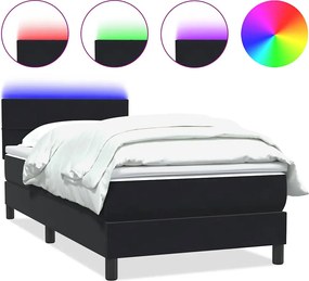 vidaXL Pat cu arcuri cu saltea și LED, negru, 80x220 cm, catifea