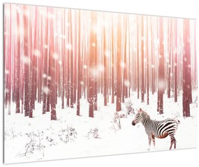 Tablou - Zebra în pădurea înzăpezită (90x60 cm)