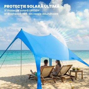 Outsunny Cort de Plajă pentru 2-4 Persoane, Saltea, Lopată, Protecție Solară UPF50+, Albastru | Aosom Romania