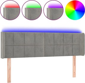 vidaXL Tăblie de pat cu LED, gri deschis, 147x16x78/88 cm, catifea