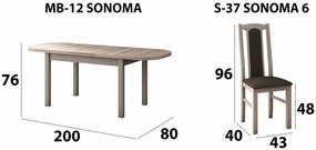 Set masa living Venus1 S cu 6 scaune Boss7 S6, sonoma, extensibila 160/200 cm, lemn masiv/stofa/pal