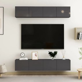 3079480 vidaXL Dulapuri TV, 4 buc, gri extralucios 80x30x30 cm, lemn prelucrat