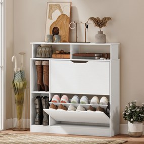 HOMCOM Dulap pentru pantofi, dulap de pantofi, 2 sertare rabatabile, compartimente deschise și raft reglabil, alb | Aosom Romania