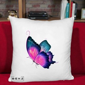 Perna Decorativa Fluture Neon, 40x40 cm, Alb Pufos, Husa Detasabila, Perna Inclusa, BEKZ®