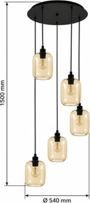 BRILAGI - lustră LED pe cablu RETRO GLASS 5xE27/60W/230V negru/maro fumuriu
