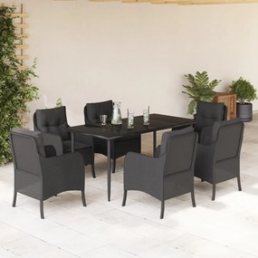 vidaXL Set mobilier de grădină cu perne, 7 piese, negru, poliratan