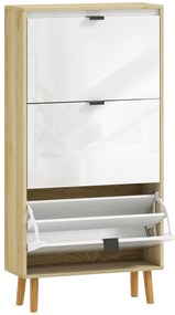 HOMCOM Dulap pentru pantofi, dulap îngust pentru pantofi, 3 sertare rabatabile, ușă înaltă lucioasă, 60x24x127cm, alb | Aosom Romania