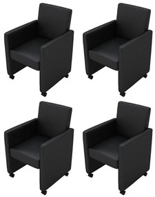 vidaXL Scaune de sufragerie, 4 buc., negru, piele ecologică