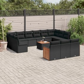 3260543 vidaXL Set mobilier de grădină cu perne, 14 piese, negru, poliratan