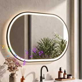 HOMCOM Oglindă de Baie Ovală cu LED 70x100 cm, Bluetooth, Memorie, Butoane Tactile, Antiaburire | Aosom Romania