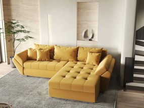 Colțar extensibil dumonde cu ladă de depozitare si sezut confortabil din spuma high-density, Loana Royal Muștar II 270x185 cm