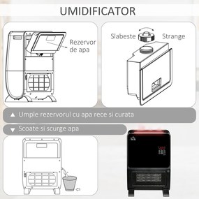 Soba Electrica 2 în 1 cu Umidificator, incalzitor cu Lumină LED in 3 Culori si Ultraviolete, Temporizator si Telecomanda HOMCOM | Aosom Romania