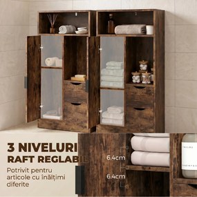 HOMCOM Dulap Baie Îngust cu 2 Sertare și Rafturi Reglabile pentru Bucătărie, Living, Hol, Maro Rustic | Aosom Romania