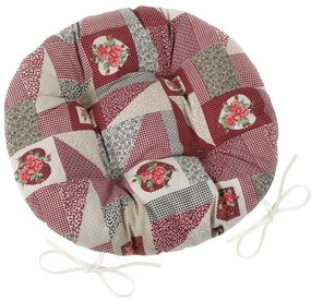 Pernă scaun matlasată rotundă Bellatex EMA Patchwork bordo, 40 cm